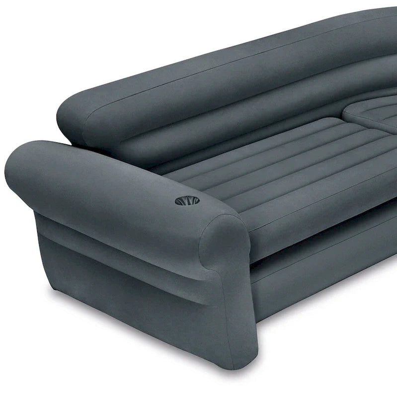 Intex Corner Sofa L-Shaped Inflatable Lounge Couch w/Cupholders, Gray, 2 Pack, 26