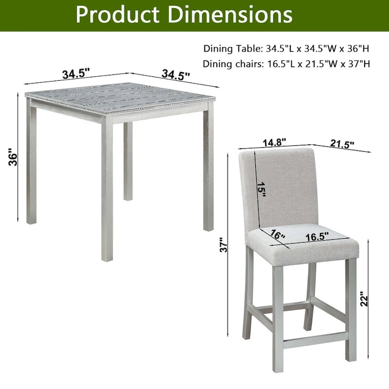 Modern 5-Piece Dining Set With Square Counter Height Table And 4 Upholstered Chairs