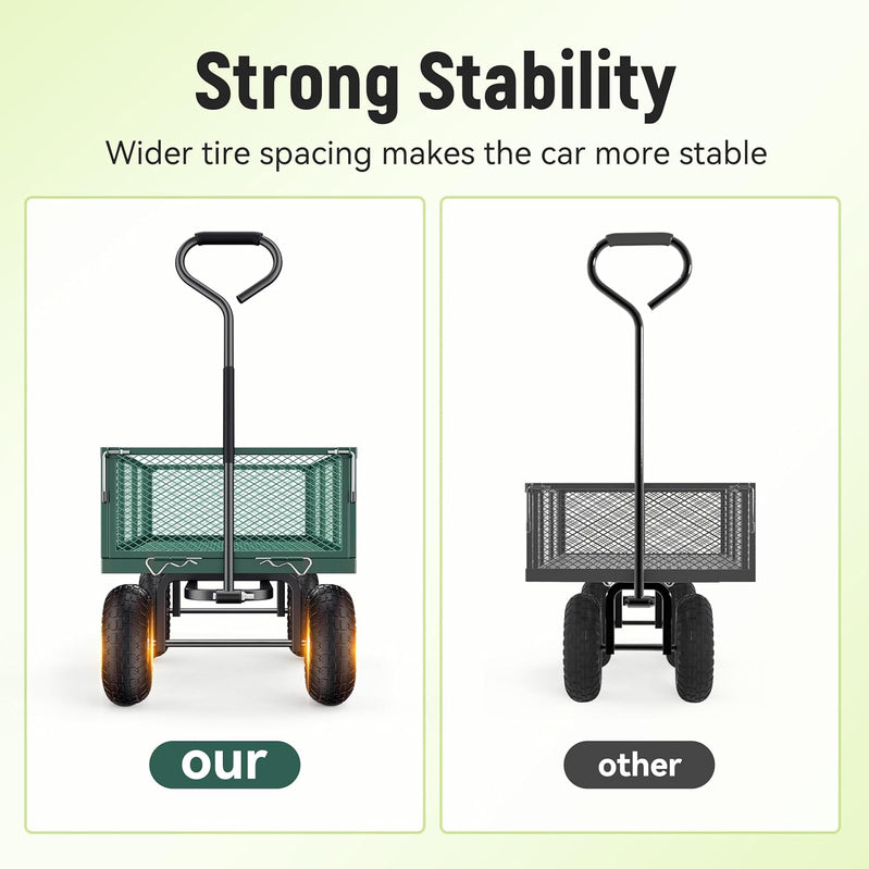 Steel Garden Cart, 2-in-1 1400 Lbs Heavy Duty Utility Wagon, With Removable Mesh Sides To Convert Into Flatbed