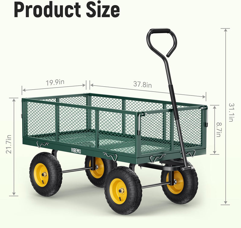 Steel Garden Cart, 2-in-1 1400 Lbs Heavy Duty Utility Wagon, With Removable Mesh Sides To Convert Into Flatbed