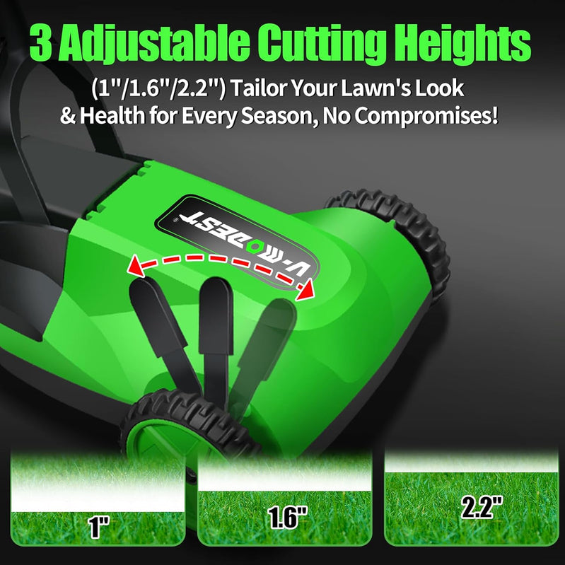 Cordless Lawn Mower, Electric Small Lawn Mower With 2 x 21V 4.0Ah Battery, Lightweight Mini Lawn Mower With Brushless Motor, 3 Cutting Heights