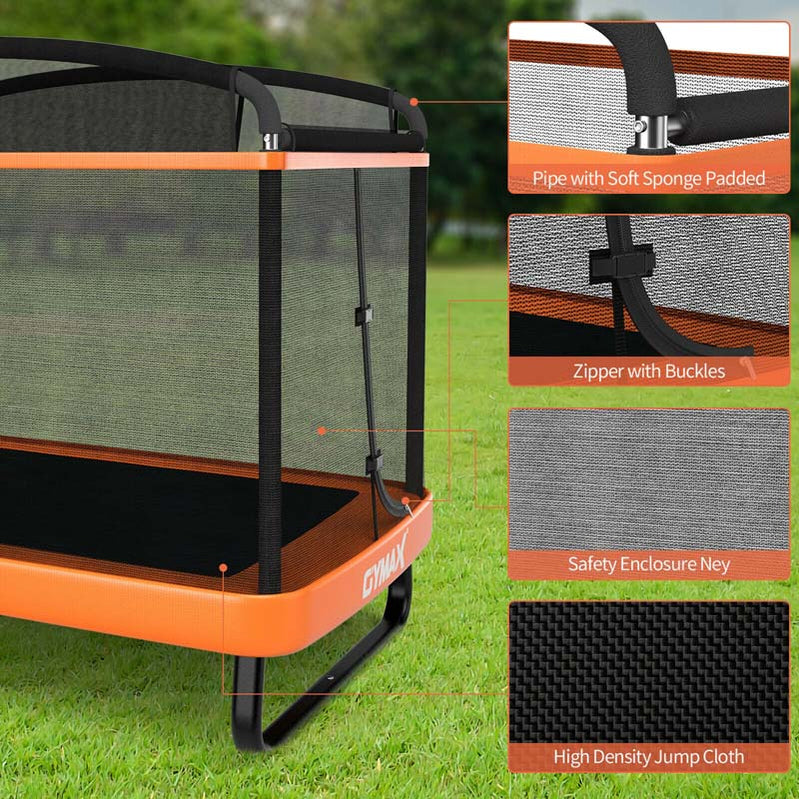 6 Ft. Kids Trampoline With Swing And Safety Fence, Astm Approved Toddler Rectangle Trampoline For 3-8 Year Old