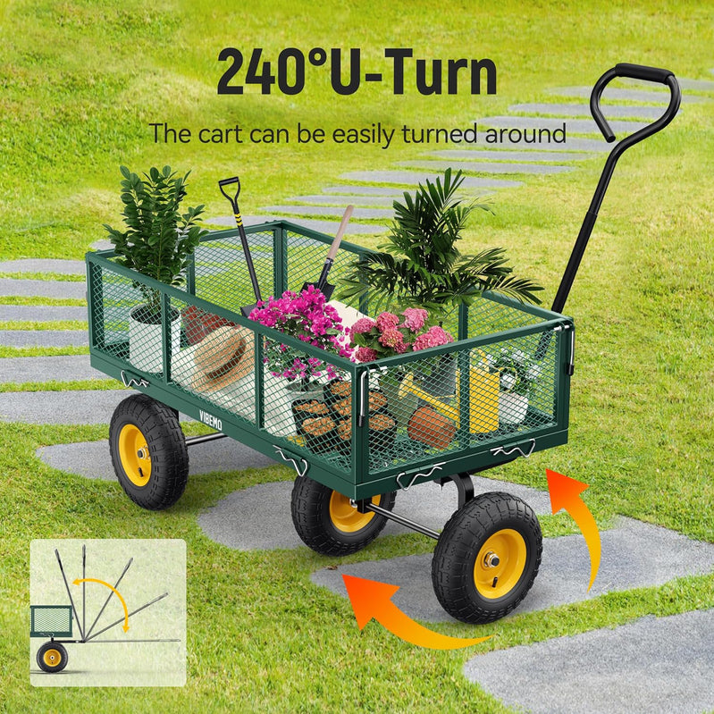 Steel Garden Cart, 2-in-1 1400 Lbs Heavy Duty Utility Wagon, With Removable Mesh Sides To Convert Into Flatbed