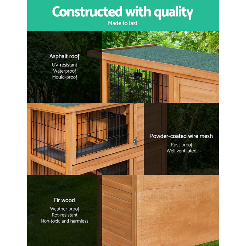 Double Level Wooden Rabbit Hutch With Slide-Out Tray- i.Pet