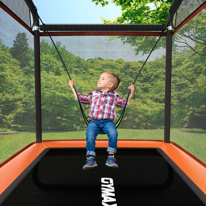 6 Ft. Kids Trampoline With Swing And Safety Fence, Astm Approved Toddler Rectangle Trampoline For 3-8 Year Old