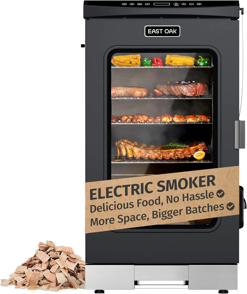 East Oak 30 In. Outdoor Electric Smoker, Built-In Meat Probe, Smokes Up To 6 Times Longer In A Single Load, Side Loader For Uninterrupted Smoking
