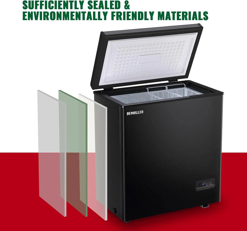 Chest Freezer 5.0Cubic Feet Deep Freezer Freestanding Freezers With 2 Removable Stainless Steel Basket
