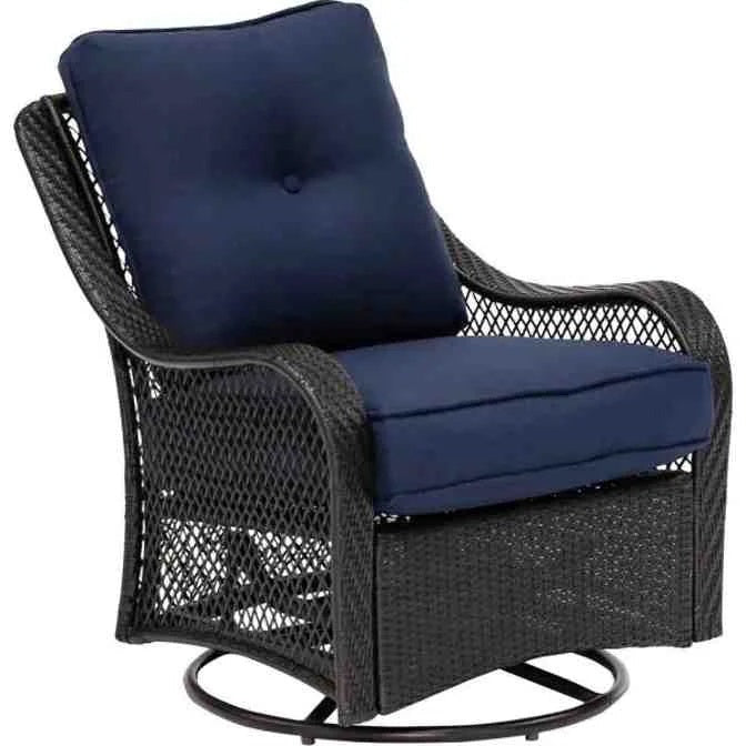 5-piece Steel Patio Fire Pit Seating Set With Navy Blue Cushions, Swivel Gliders And Square Fire Pit Table