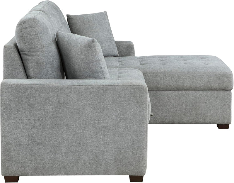 Sleeper Sofa, L Shape Sectional Couch With Right Storage Chaise And Pull Out Sofa Bed, Grey
