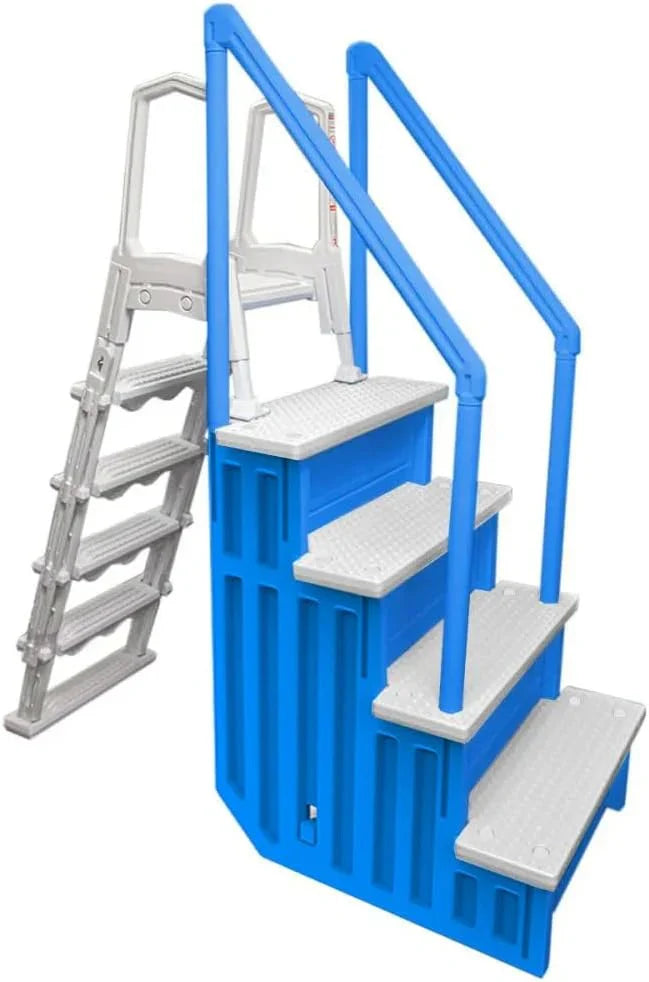 Non-Slip Entry Steps For Pools, Grey, For Above-Ground Pools, Can Be Installed On Terraces With A Height Of 122 To 137 Cm, Load Capacity Up To 136 Kg