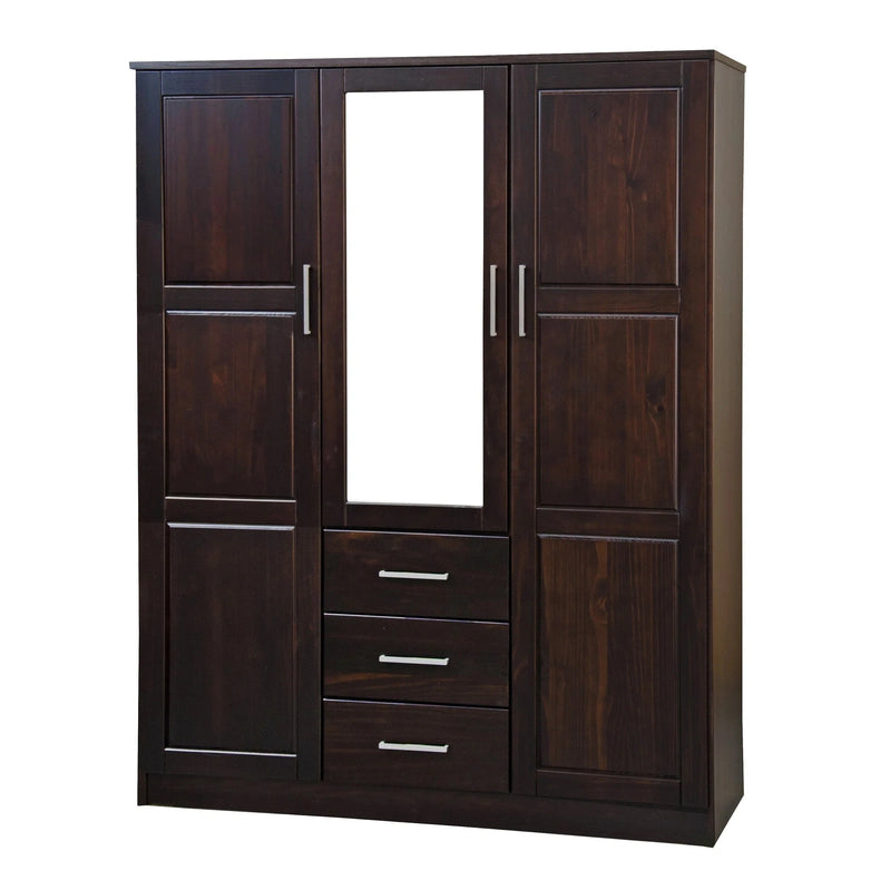 Palace Imports 100% Solid Wood Cosmo 3-Door Wardrobe Armoire With Solid Wood Or Mirrored Doors