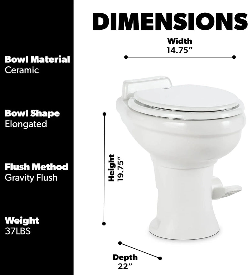 320 Series Standard Height RV Toilet, White