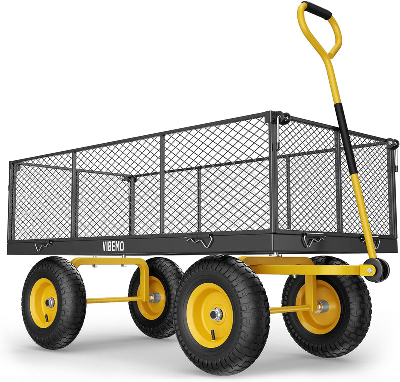 Steel Garden Cart, 2-in-1 1400 Lbs Heavy Duty Utility Wagon, With Removable Mesh Sides To Convert Into Flatbed