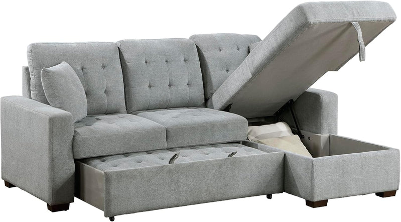 Sleeper Sofa, L Shape Sectional Couch With Right Storage Chaise And Pull Out Sofa Bed, Grey