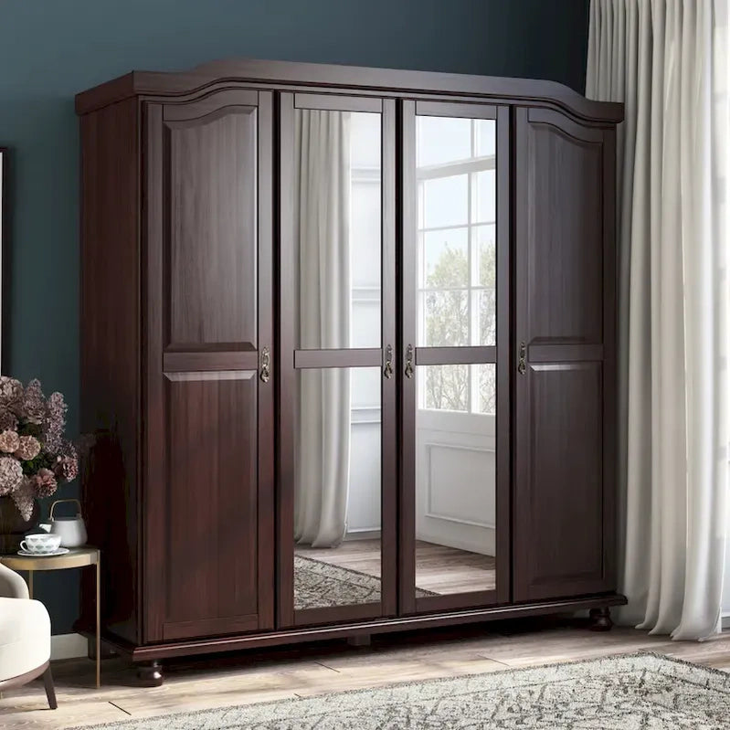 Palace Imports 100% Solid Wood Kyle 4-Door Wardrobe Armoire With Solid Wood Or Mirrored Doors