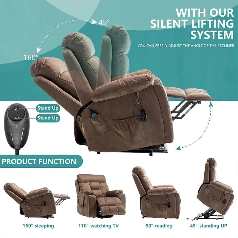 Large Electric Massage Lift Recliner With Heat, Hidden Cup Holder