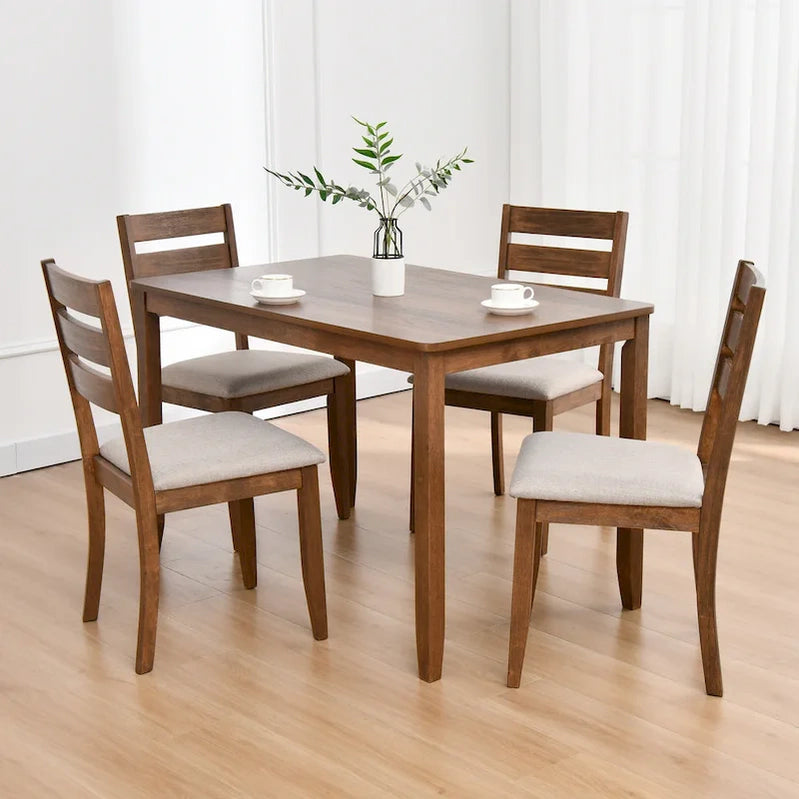 5-Piece Solid Wood 47L Dining Table Sets, 1 Table Plus 4 Slat Back Chairs