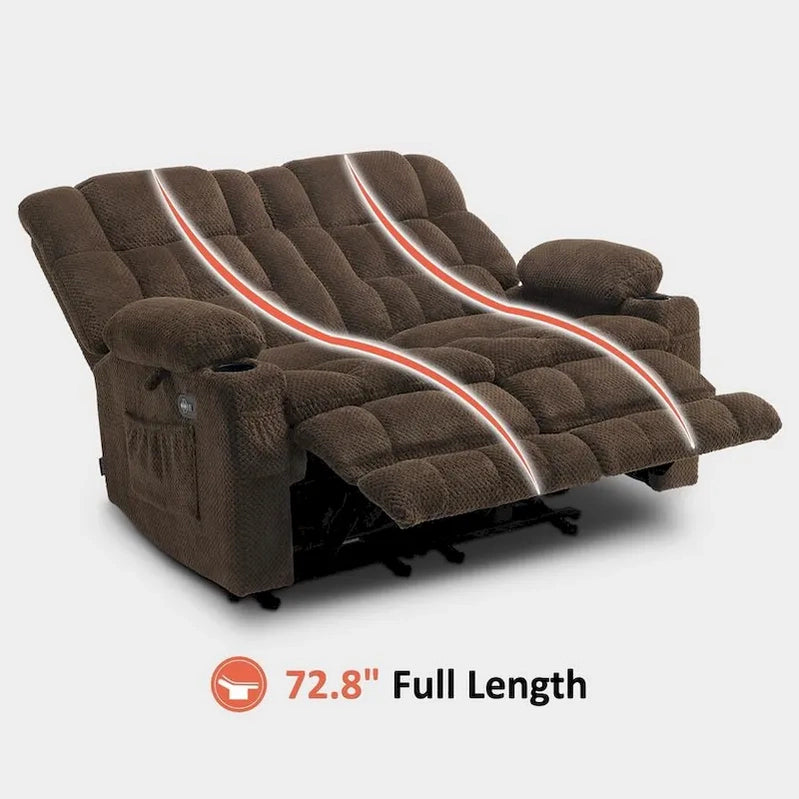 MCombo Power Loveseat Recliner, Electric Reclining Loveseat Sofa With Heat And Vibration, Cupholders, USB Charge Ports RS6314