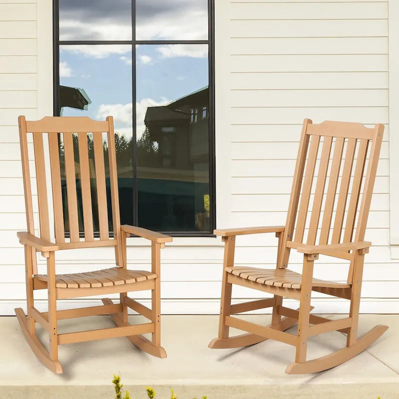 Vrakae 2 Pcs Patio All Weather Resistant High Back Rocking Chair