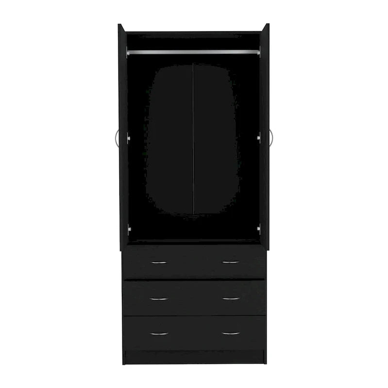 19 Modern Double-Door Armoire With 3 Drawers And 1 Hanging Rod For Bedroom