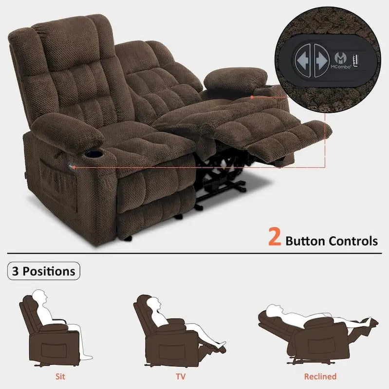 MCombo Power Loveseat Recliner, Electric Reclining Loveseat Sofa With Heat And Vibration, Cupholders, USB Charge Ports RS6314