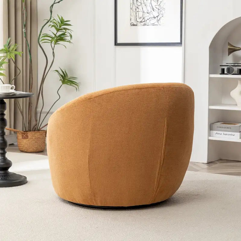 Swivel Barrel Chair, 360 Degree Rotation, Boucle Fabric