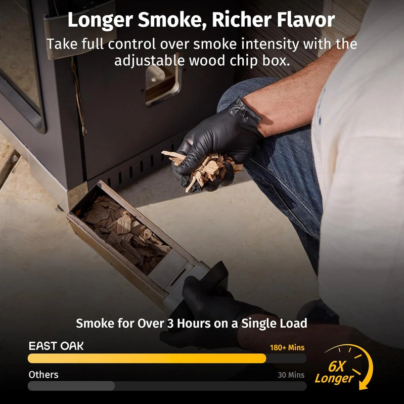 East Oak 30 In. Outdoor Electric Smoker, Built-In Meat Probe, Smokes Up To 6 Times Longer In A Single Load, Side Loader For Uninterrupted Smoking