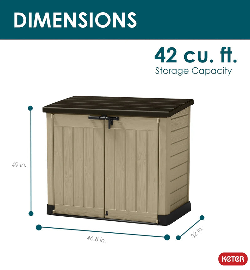 Keter Store It Out MAX Horizontal Durable Resin Outdoor Storage Shed With Heavy Duty Floor And Locking Latch And Double Doors, Beige