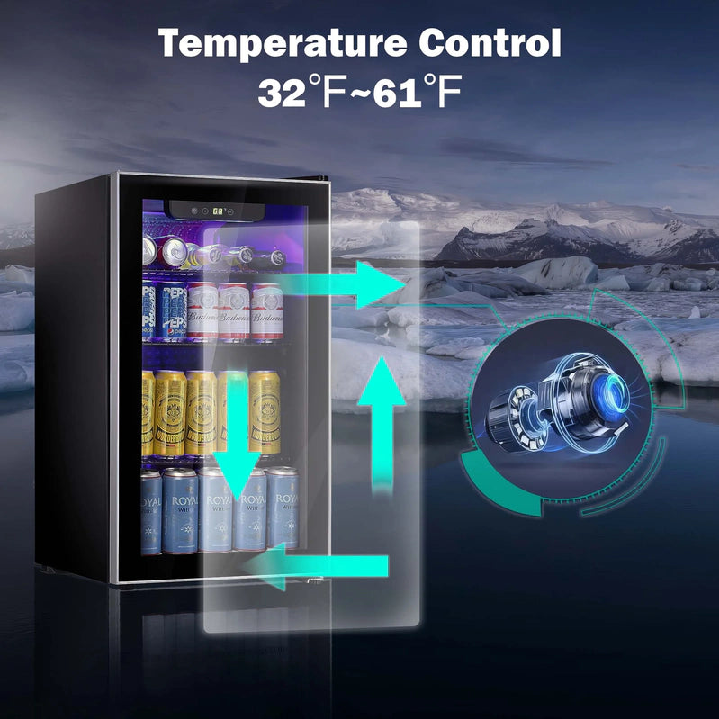 Auseo 126 Can Beverage Refrigerator And Cooler With Glass Door For Home/Office/Bar-Black