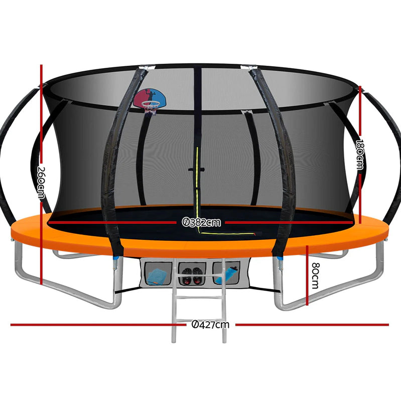 14 Ft. Trampoline Kids Trampoline Rebounder w/Ladder Basketball Hoop Orange