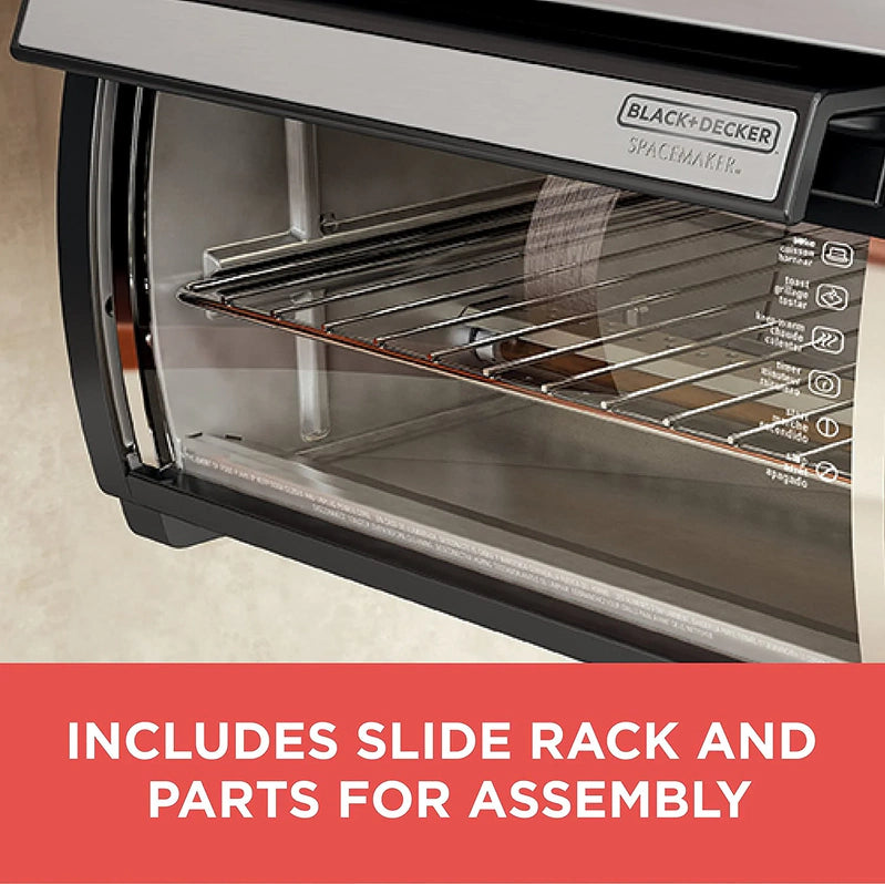 Black Plus Decker SpaceMaker Under-Counter Toaster Oven, Digital Controls, Black/Stainless Steel, Fits 9 in. Pizza, TROS1000D
