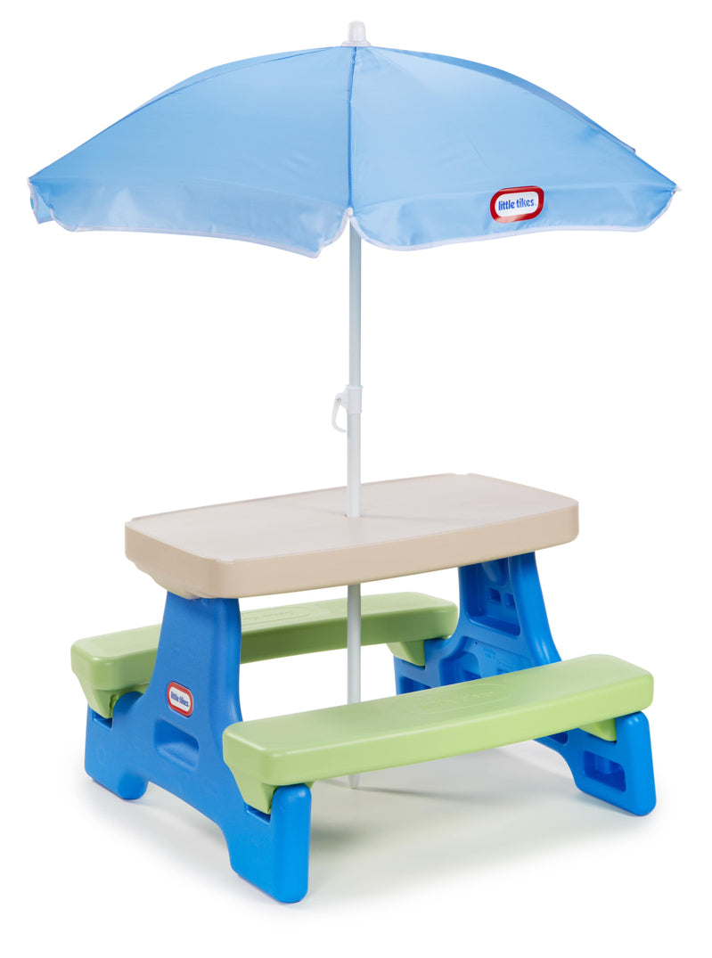 Little Tikes Easy Store Kids Durable Picnic Table With Umbrella, Indoor Outdoor, Ages 2 Plus