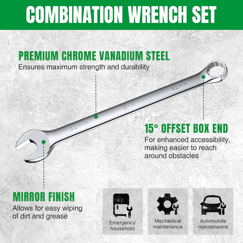 Sk 42-Piece Wrench Set, Sae And Metric, SuperKrome Finish