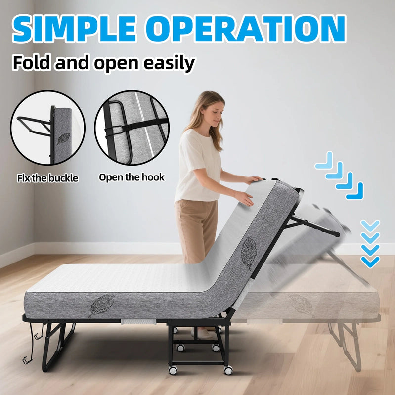 Folding Bed With Mattress 75 In. x 31 In. Cot Size Folded Bed