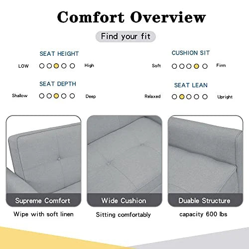G 488243 Convertible Sleeper Sofa Bed MultiFunctional Adjustable Single Bed Chair With USB Port And 2 Pillows For Small Space Grey