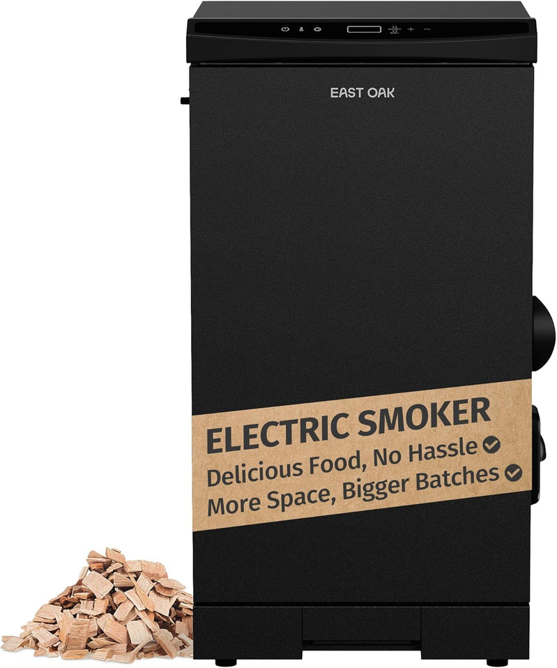 East Oak 30 In. Outdoor Electric Smoker, Built-In Meat Probe, Smokes Up To 6 Times Longer In A Single Load, Side Loader For Uninterrupted Smoking