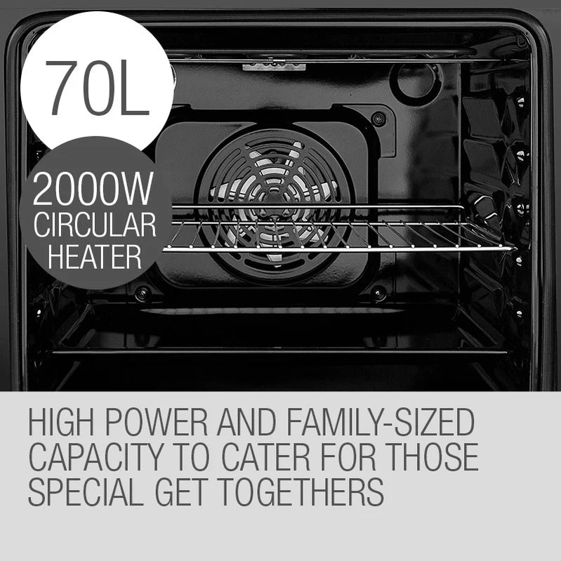 EuroChef 60cm Stainless Built-In 70L Grill 8 Function Fan Forced Electric Wall Oven