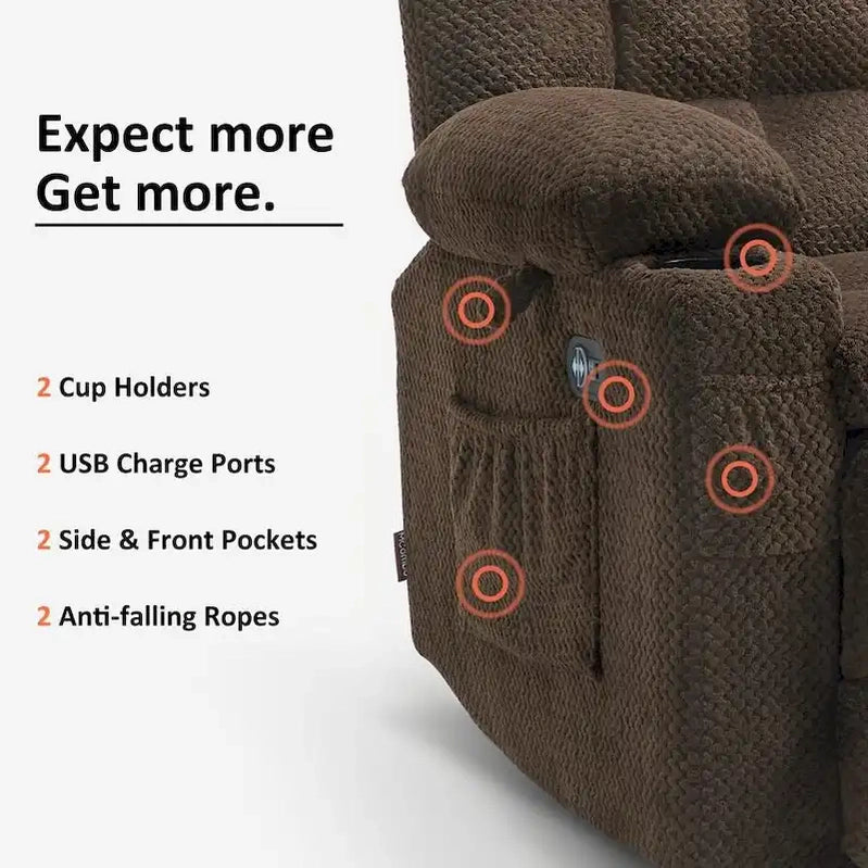 MCombo Power Loveseat Recliner, Electric Reclining Loveseat Sofa With Heat And Vibration, Cupholders, USB Charge Ports RS6314