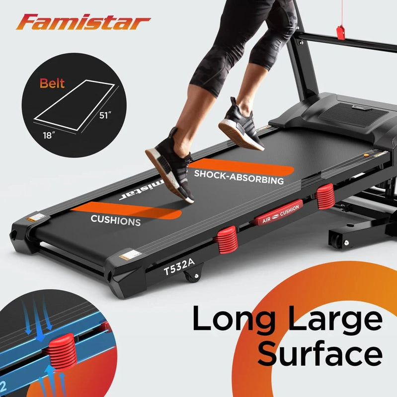 Famistar Folding Treadmill For Home With 15 Levels Auto Incline, 300lb Capcity, 10MPH Fast Speed Controls