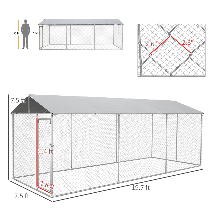 PawHut 19.7' x 7.5' x 7.5' Outdoor Dog Kennel With Waterproof Roof