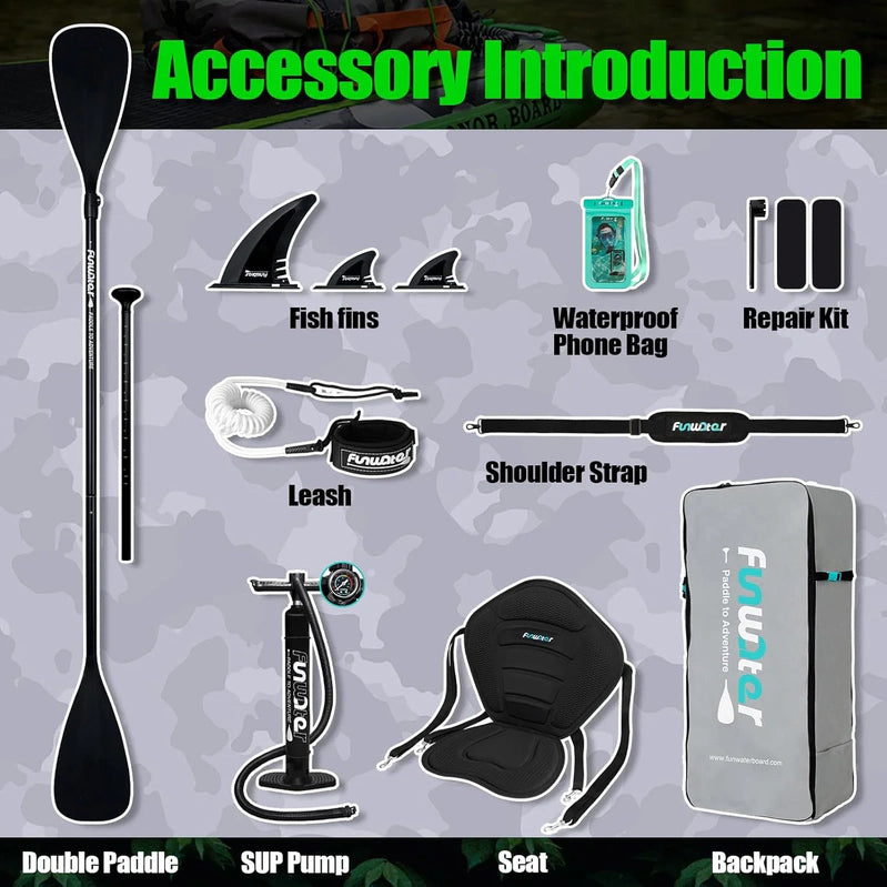 FunWater Inflatable Stand Up Paddle Board With Premium Sup Paddle Accessories, Non-Slip EVA Deck, 11'/10'6' Paddle