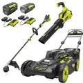 40V Brushless 20-inch Self-Propelled Hand Lawn Mower, Grass Trimmer And Leaf Blower With 2 Batteries And 2 Chargers