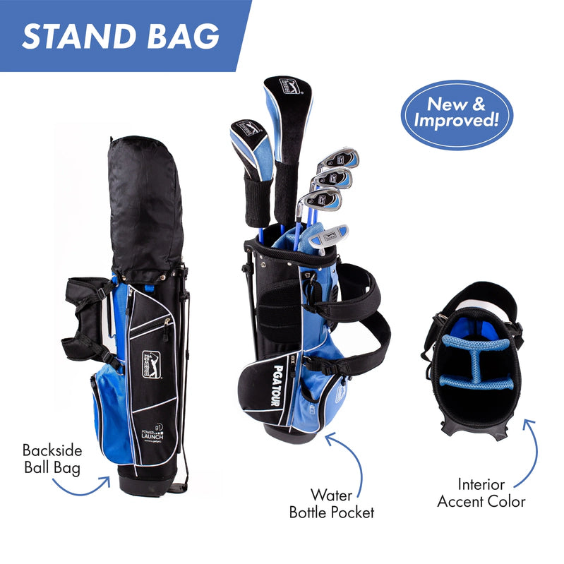 Pga Tour Right-Handed 10 Piece Kids Golf Club Stand Bag Set, Player Height 4'8, 5'2 In., Ages 8-12
