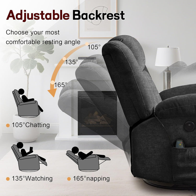 Rocker Recliner Glider Recliner Chairs For Adults 360 Degree Swivel Rocking Chair