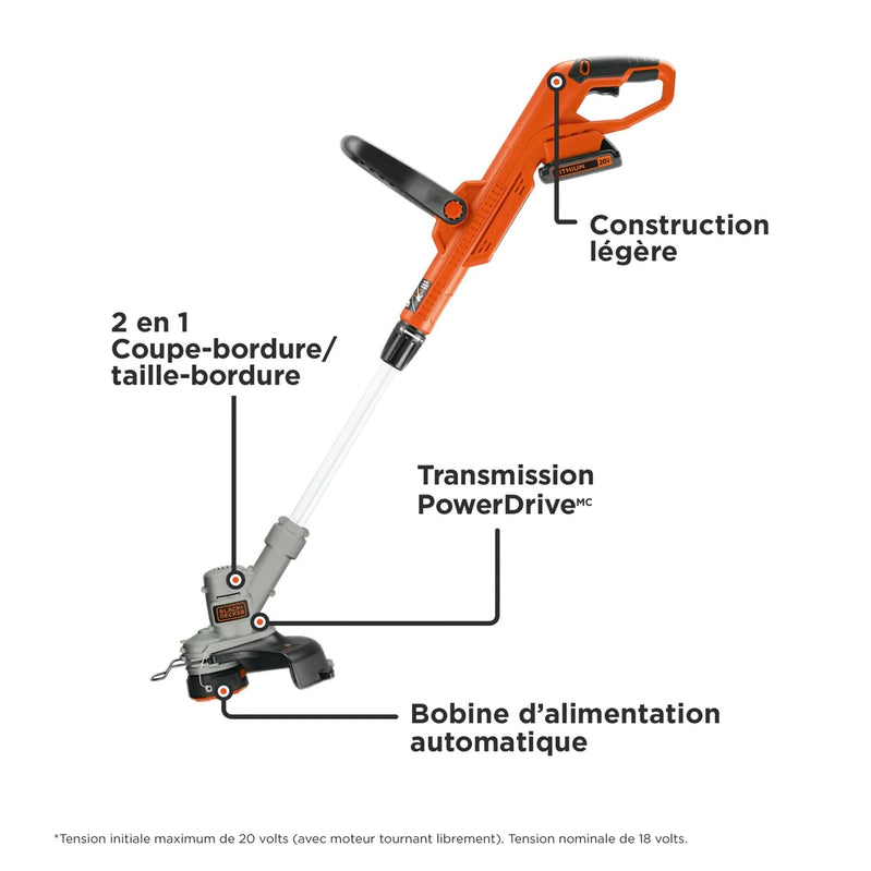Black Plus Decker 20V Cordless String Trimmer And Edger, 2Ah, Lithium Ion Battery Included