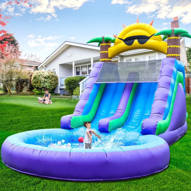 Relunch 26 Ft. Inflatable Double Water Slide For Kids And Adults, PVC Inflatable Water Park With Blower