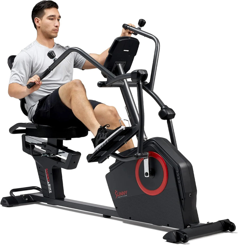 Sunny Health And Fitness Electromagnetic Recumbent Cross Trainer Exercise Elliptical Bike w/Arm Exercisers, SF-RBE4886SMART