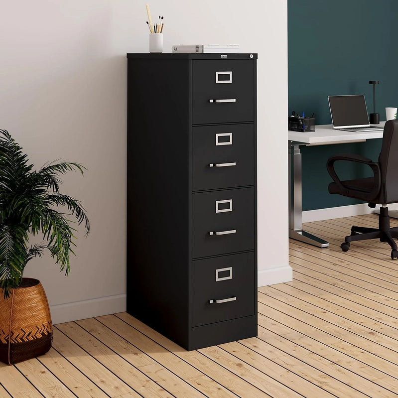 Staples 4-Drawer File Cabinet, Lockable, Black, 25 In.D x 15 In.W