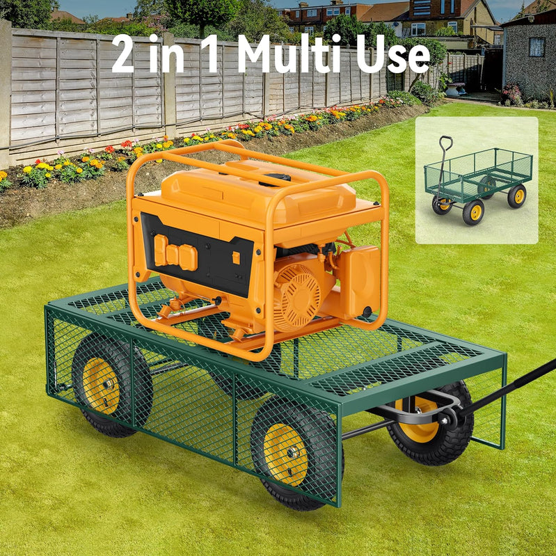 Steel Garden Cart, 2-in-1 1400 Lbs Heavy Duty Utility Wagon, With Removable Mesh Sides To Convert Into Flatbed