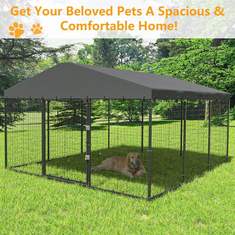 W 118 x D 118 x H 70 Large Outdoor Dog Kennel, Heavy Duty Dog Cage Enclosure With Waterproof Roof